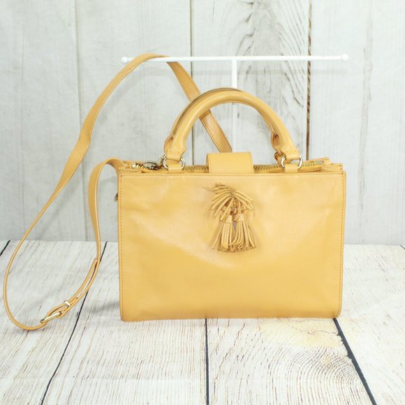 Aspiga Handbags - Aspiga Yellow Leather Tassel Triple Compartment Crossbody Handbag